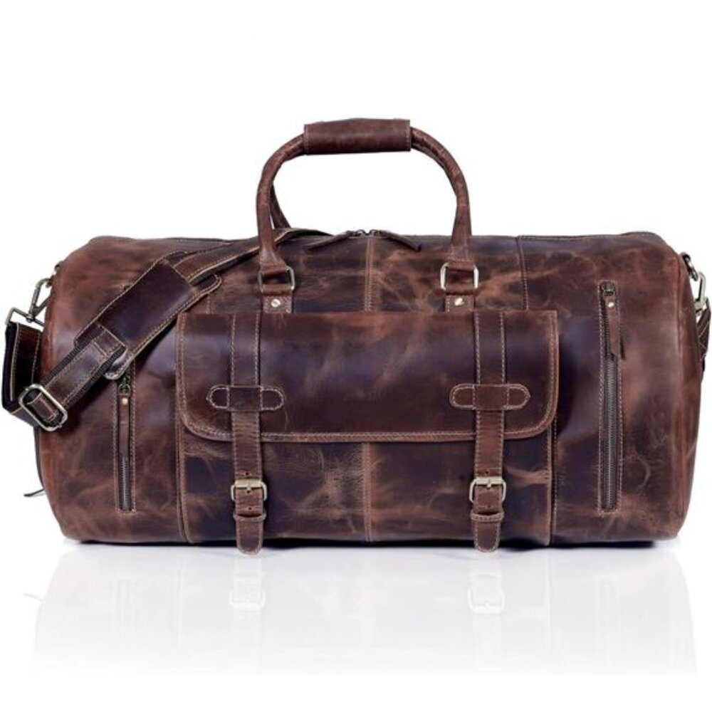 28" Large leather Travel Bag Duffel bag Gym sports flight cabin bag Leather